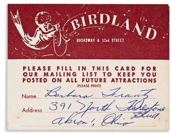 BIRDLAND ARCHIVE Group of items from the New York City Jazz club Birdland.